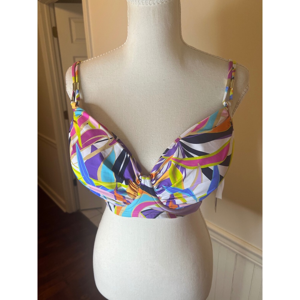 Bleu Rod Beattie Multi Color‎ Abstract Tropical Underwire Bikini Top 38DD NEW
